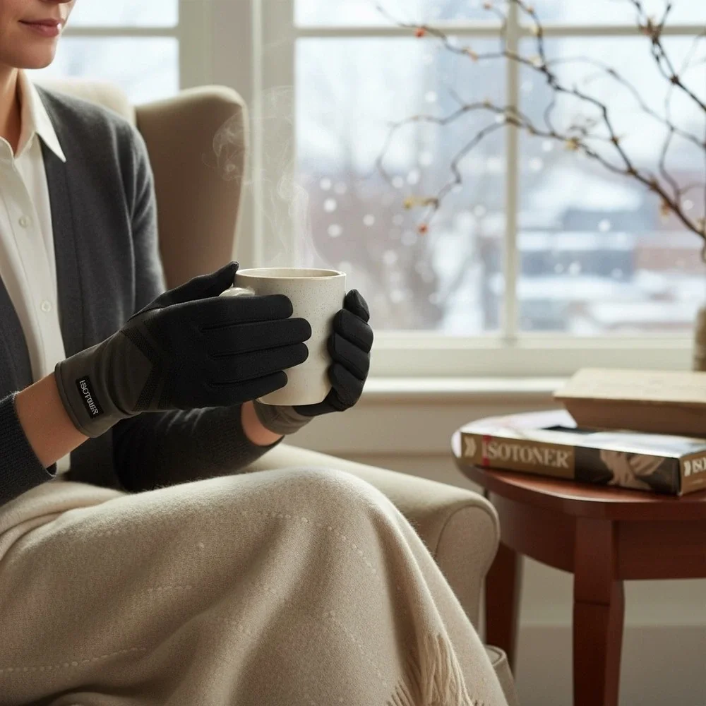 Isotoner Stretch Classics Fleece Lined Gloves Black Leather Palm Womens One Size